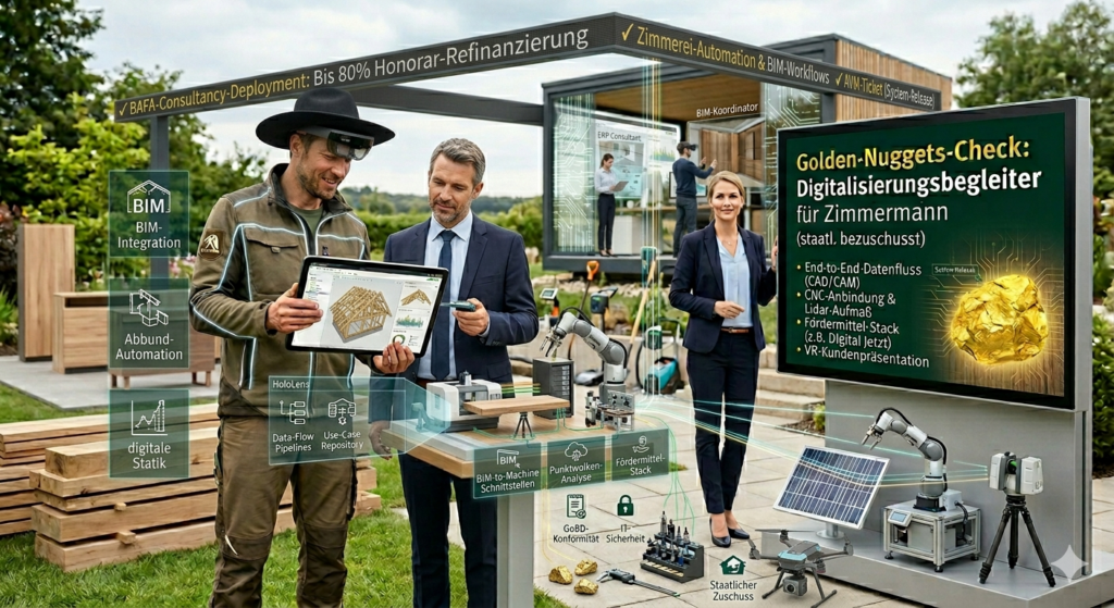 Markus Tonn validiert die IT-Geschäftsidee als Digitalisierungsbegleiter für Zimmereien zur Sicherung der staatlichen Maximalförderung.