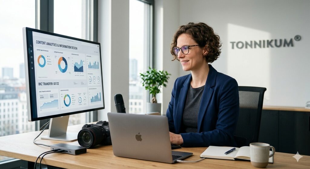 Journalistin nutzt die Journalismus Förderung zur Existenzgründung in der Content-Analytik durch einen strategischen BKZ-Transfer mit TONNIKUM®.