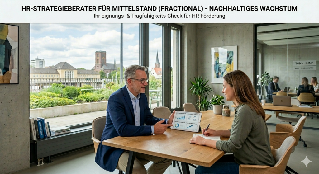 Strategisches Beratungsgespräch zur Tragfähigkeitsprüfung für die Gründung einer Kanzlei für Fractional HR-Strategieberatung im Mittelstand mit TONNIKUM®